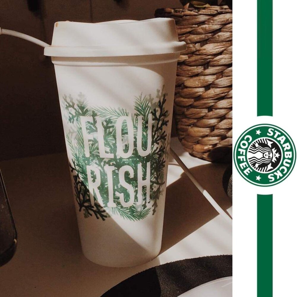 Starbucks | White and Green "Flourish" Pine Reusable Cup | Size 16 Oz